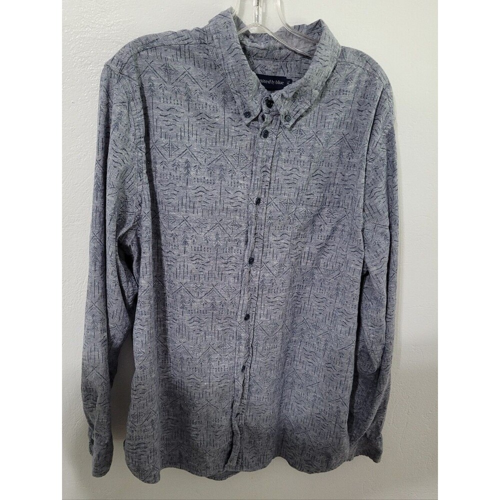 United by Blue button-down Long Sleve Geometric Forest Pattern Size XL